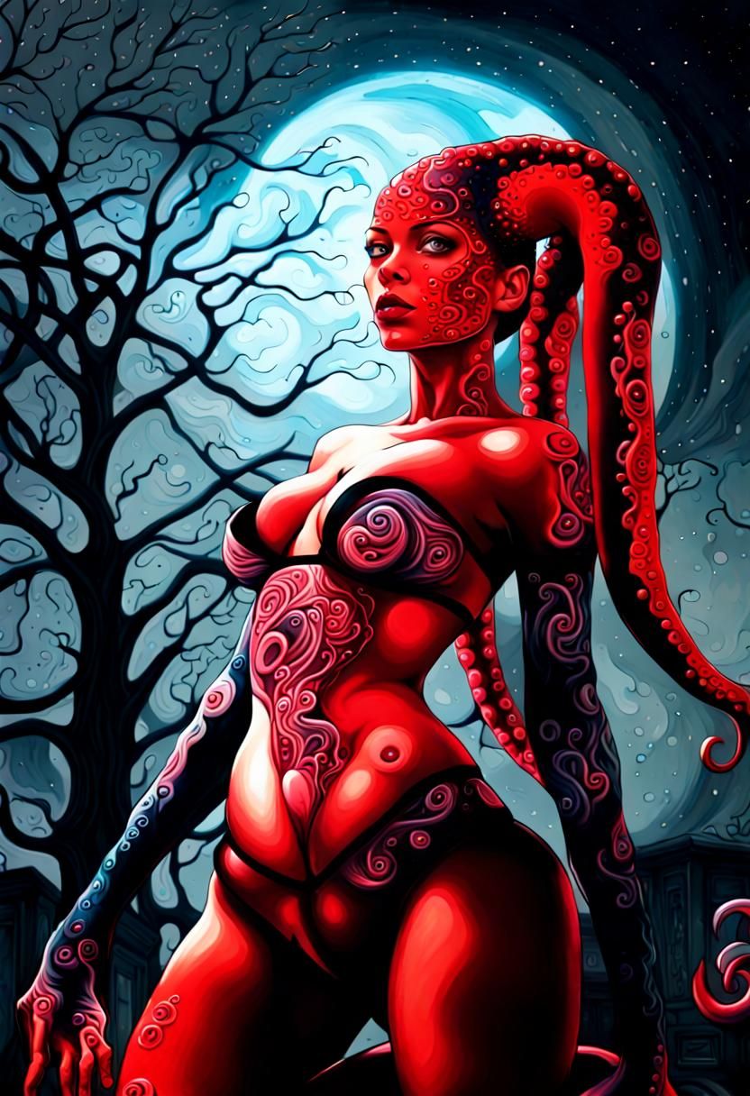 Vibrant Graffiti Art of Red Tentacle Tattoo