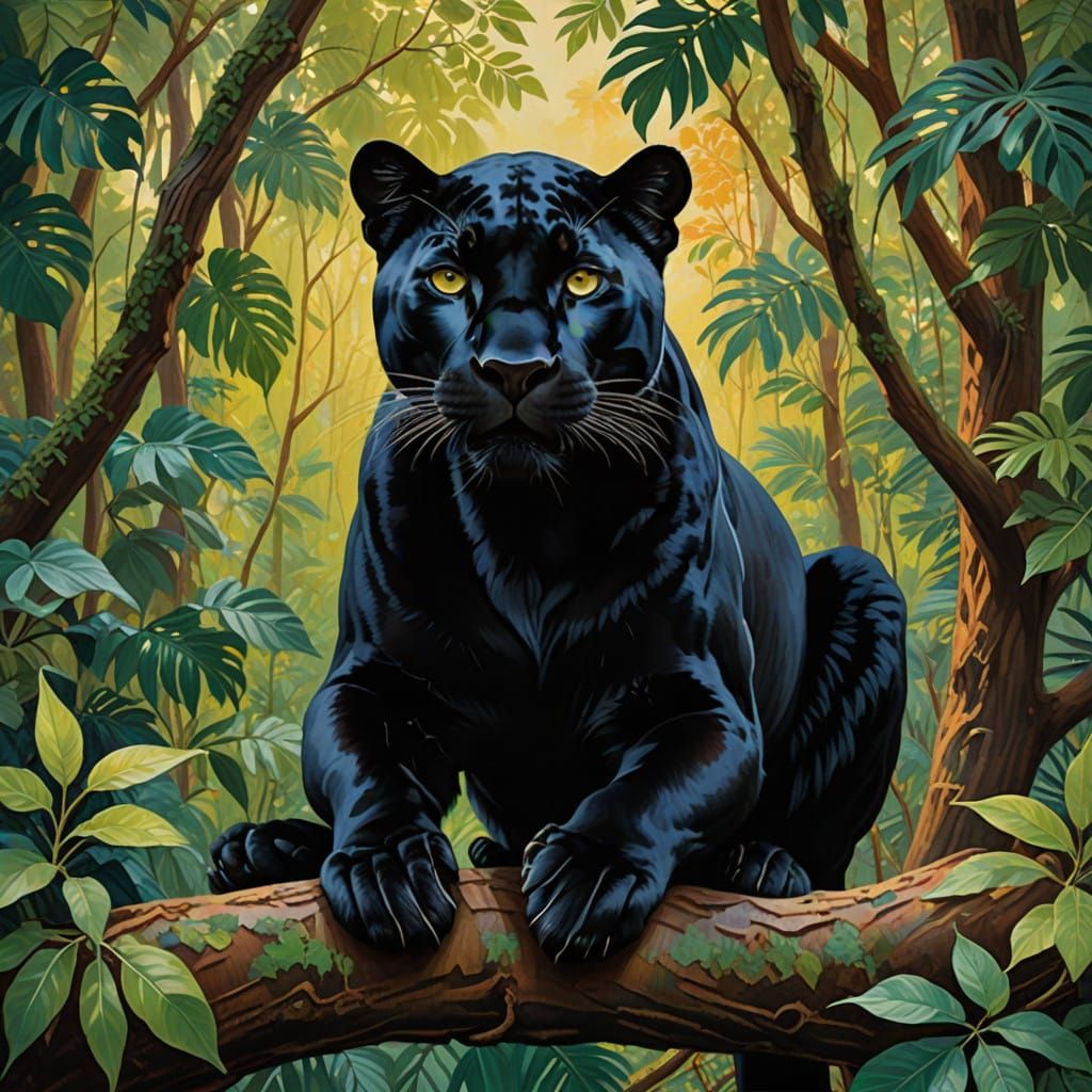 Vibrant Jungle Panther in Impressionist Style