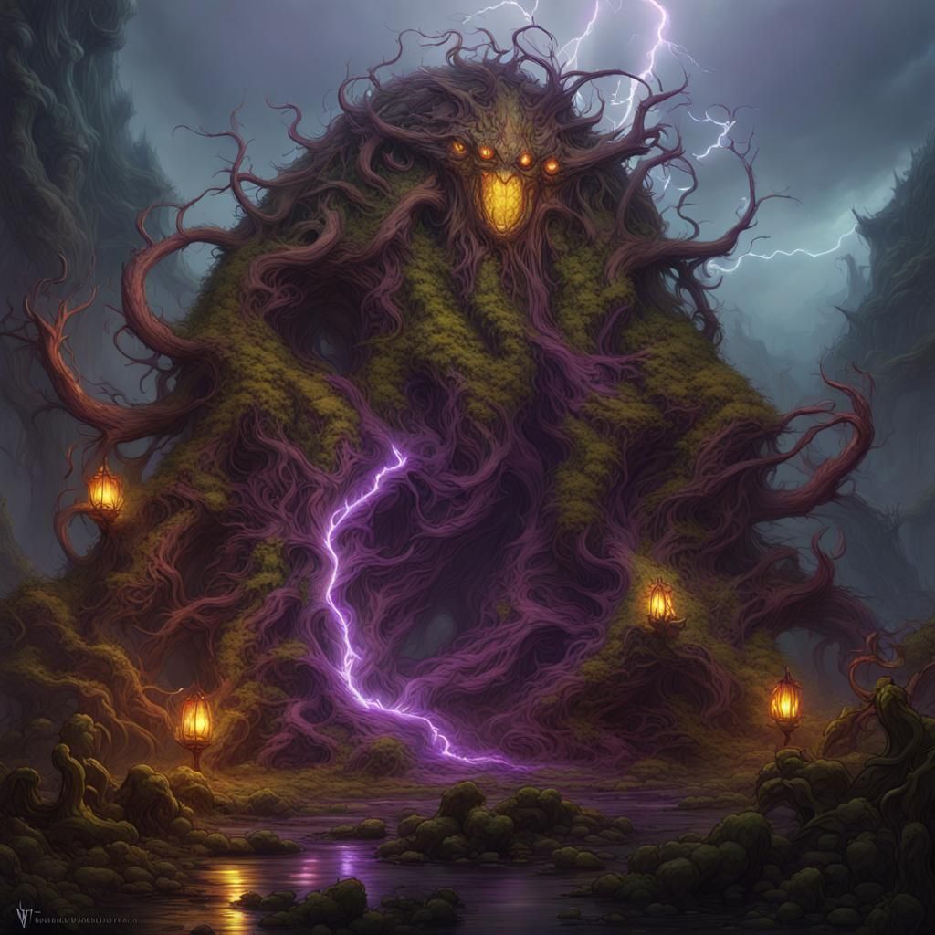 Lightning Vine Monstrosity in Dark Fantasy Style
