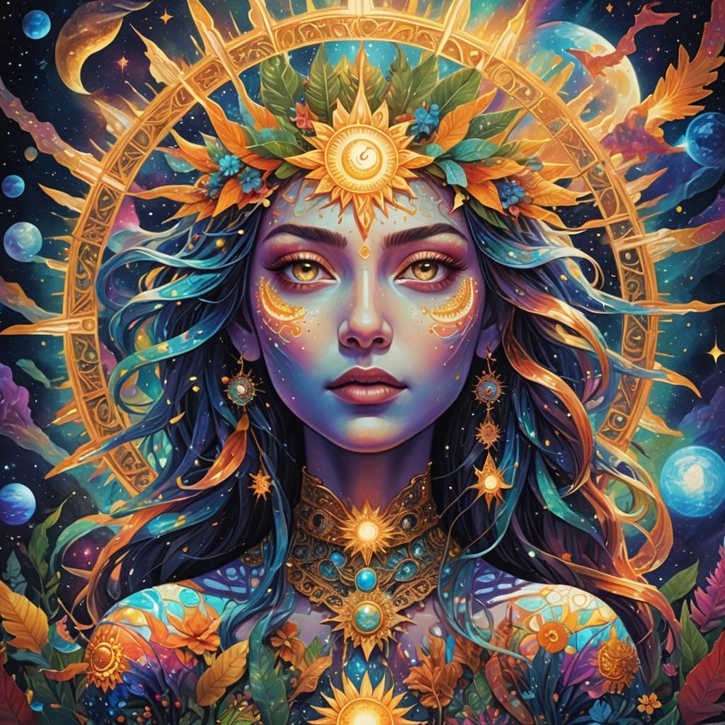Cosmic Moon Over Tropics: Holographic Astral Illustration