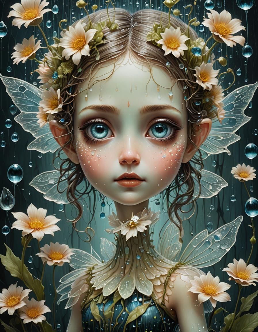 Bioluminescent Flower Fairy Interacting with Glass