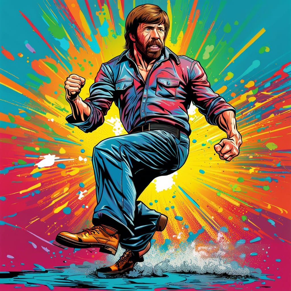 Chuck Norris High Kick in Pop Art Style