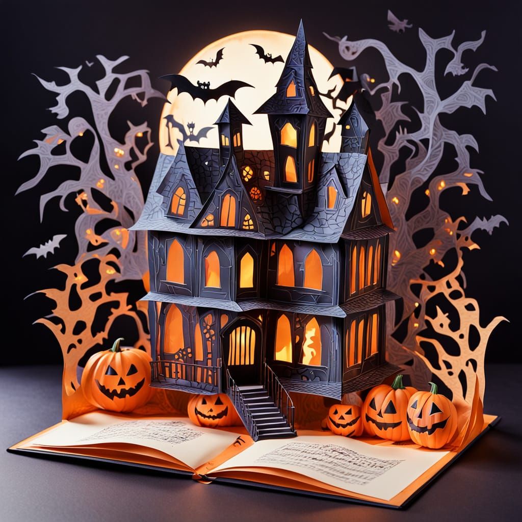 Halloween Pop-Up Book Scene with Skeletons and Pumpkins