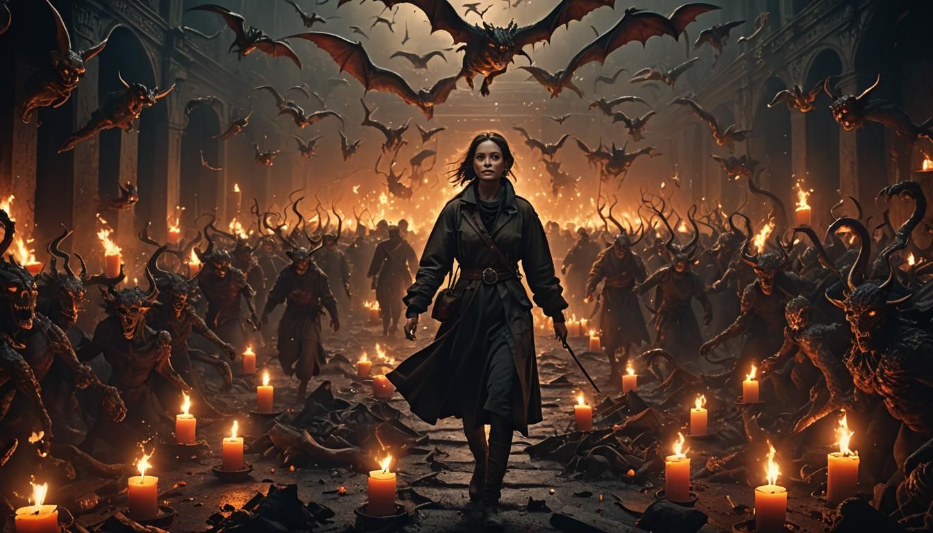 Woman Walks Through Hell with Candlelight