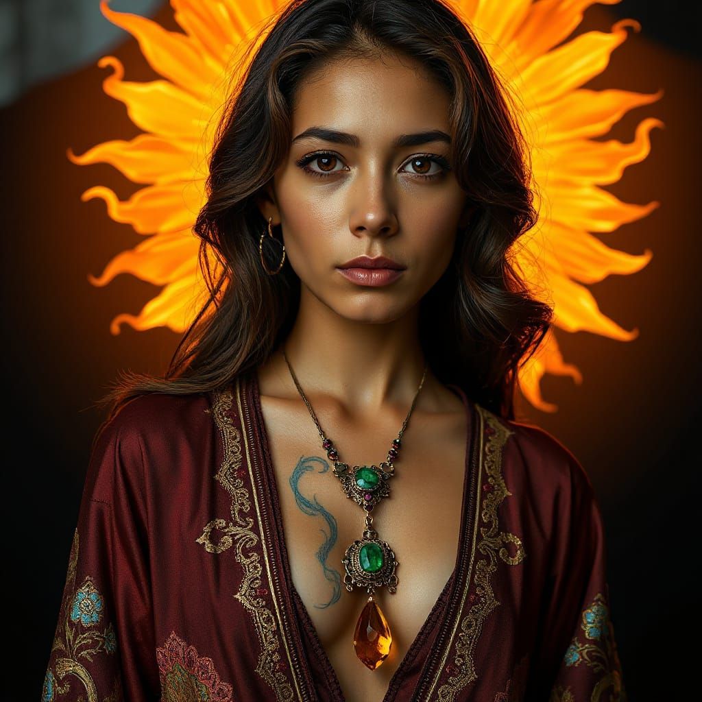 Ethereal Portrait of a Dominican Woman in Flames