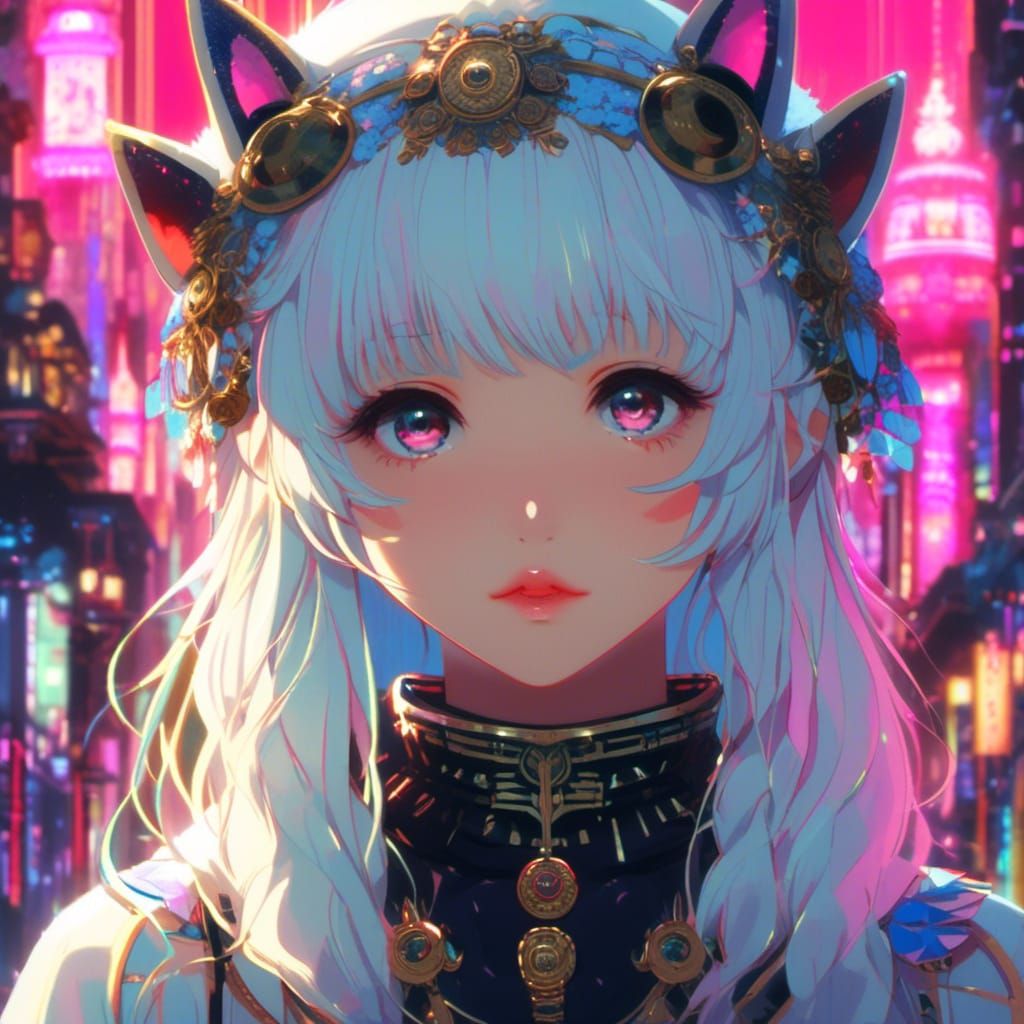 Blonde Girl Portrait in Anime Style with Cityscape