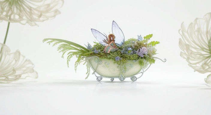 Whimsical Fairy in Petal Vehicle Navigates Jungle