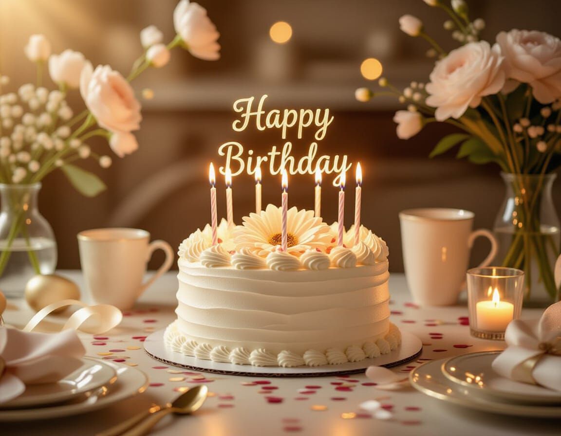 Warm Birthday Celebration With Flower Motifs and Cake