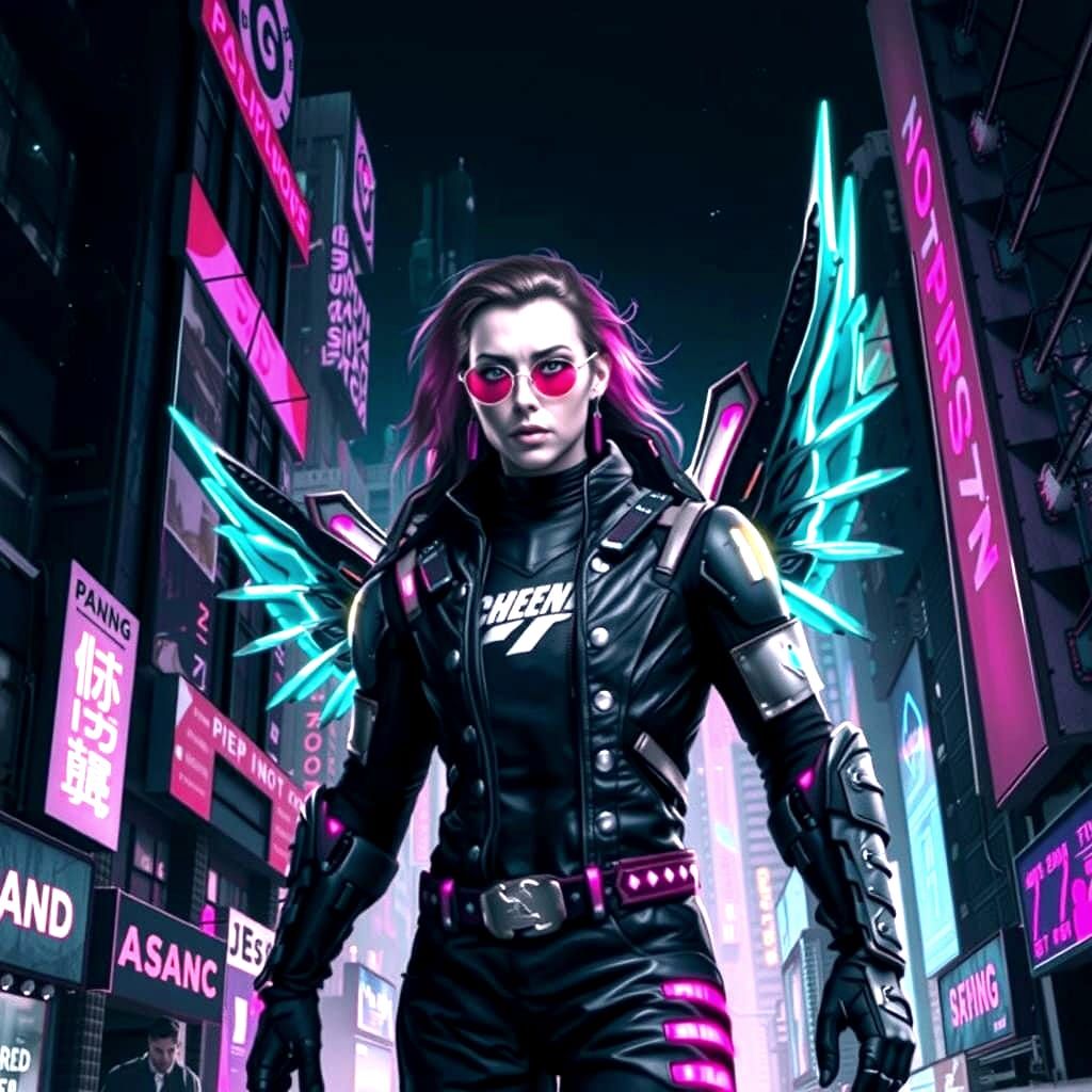 Cyberpunk Fairy Flying in Neon Universe