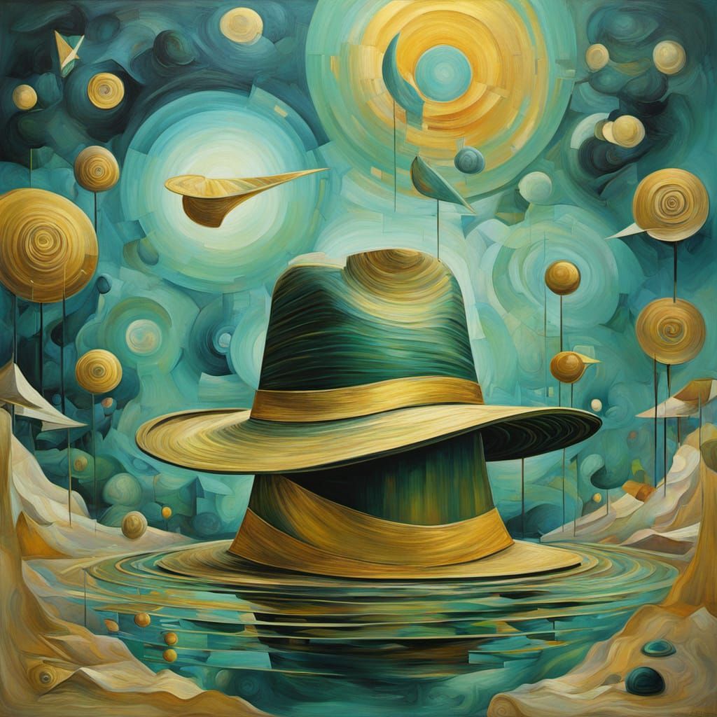 Surreal Abstract Cubism Painting of Golden Bell Tea