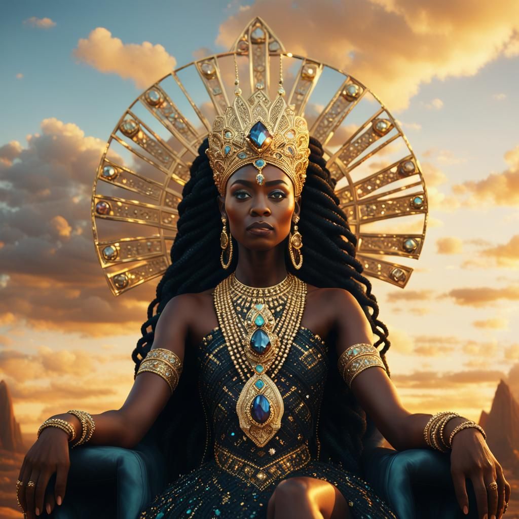 Majestic Black Goddess on Diamond Throne