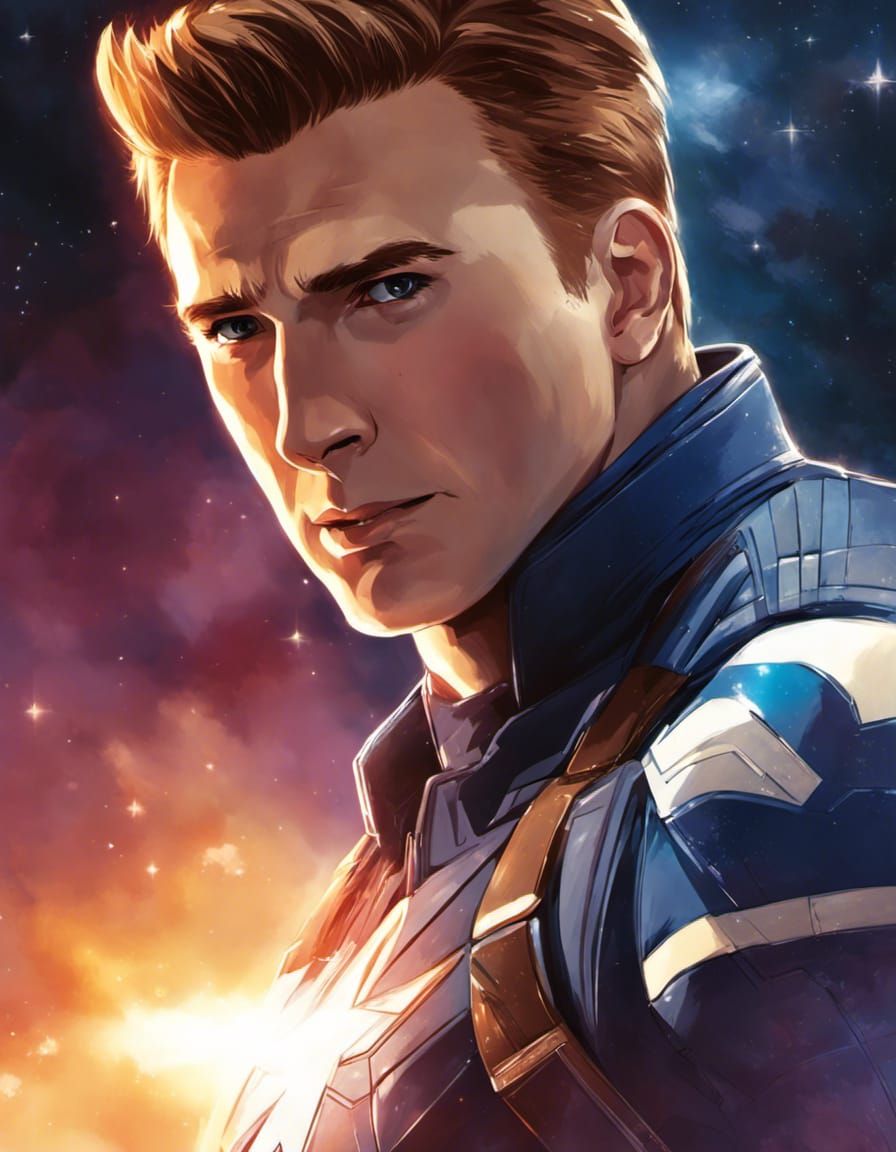 Anime Portrait of Man Amidst Galaxy Stars