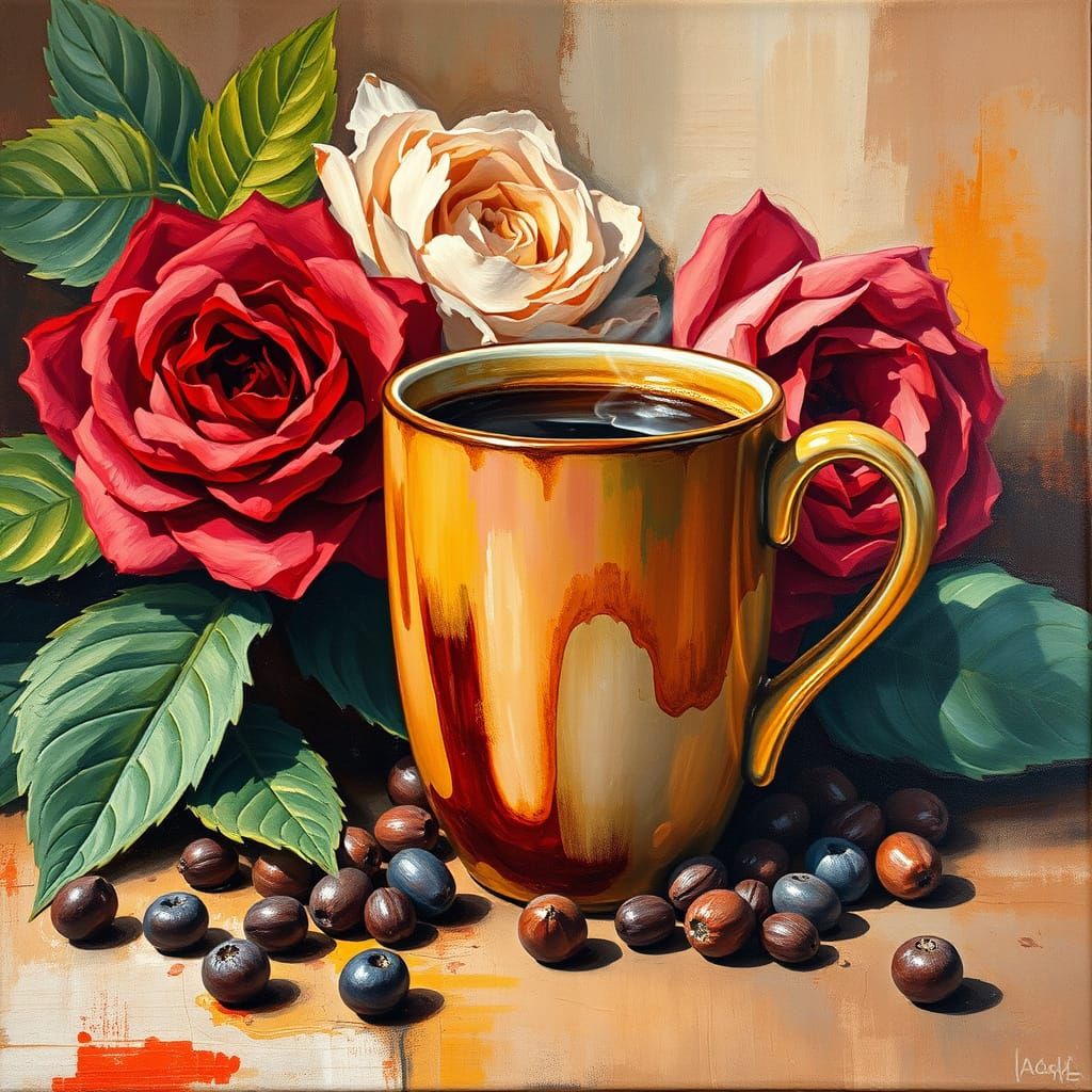 Expressive Gouache Coffee Still Life in Impressionist Style