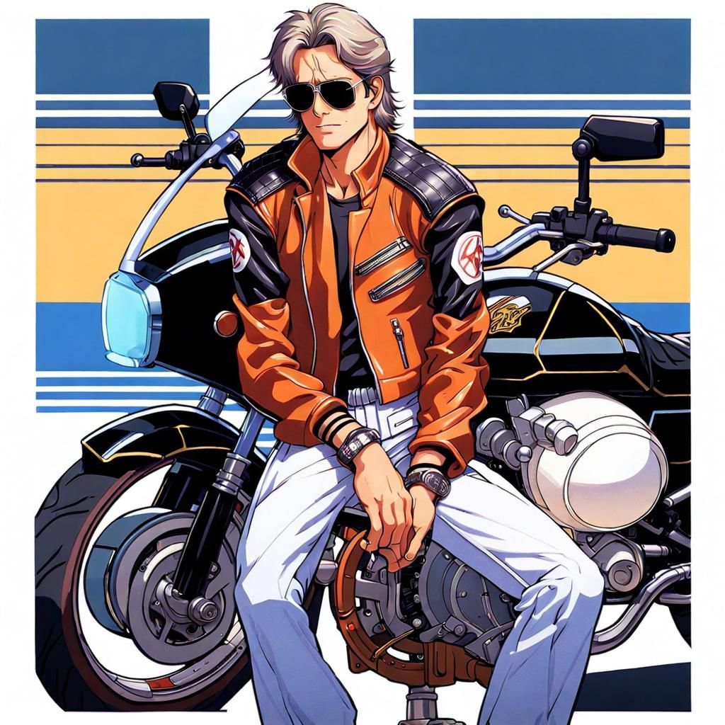 Anime Style Biker Portrait in Studio Ghibli Style