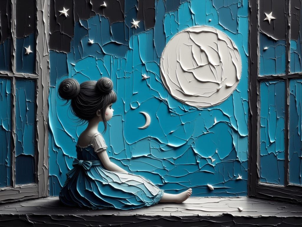 Mystical Cat in Moonlight: 3D Oil Painting