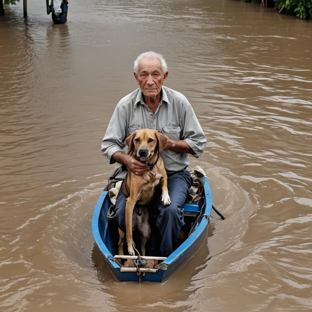 Elderly Man and Dog Rescued During Brazil Flood