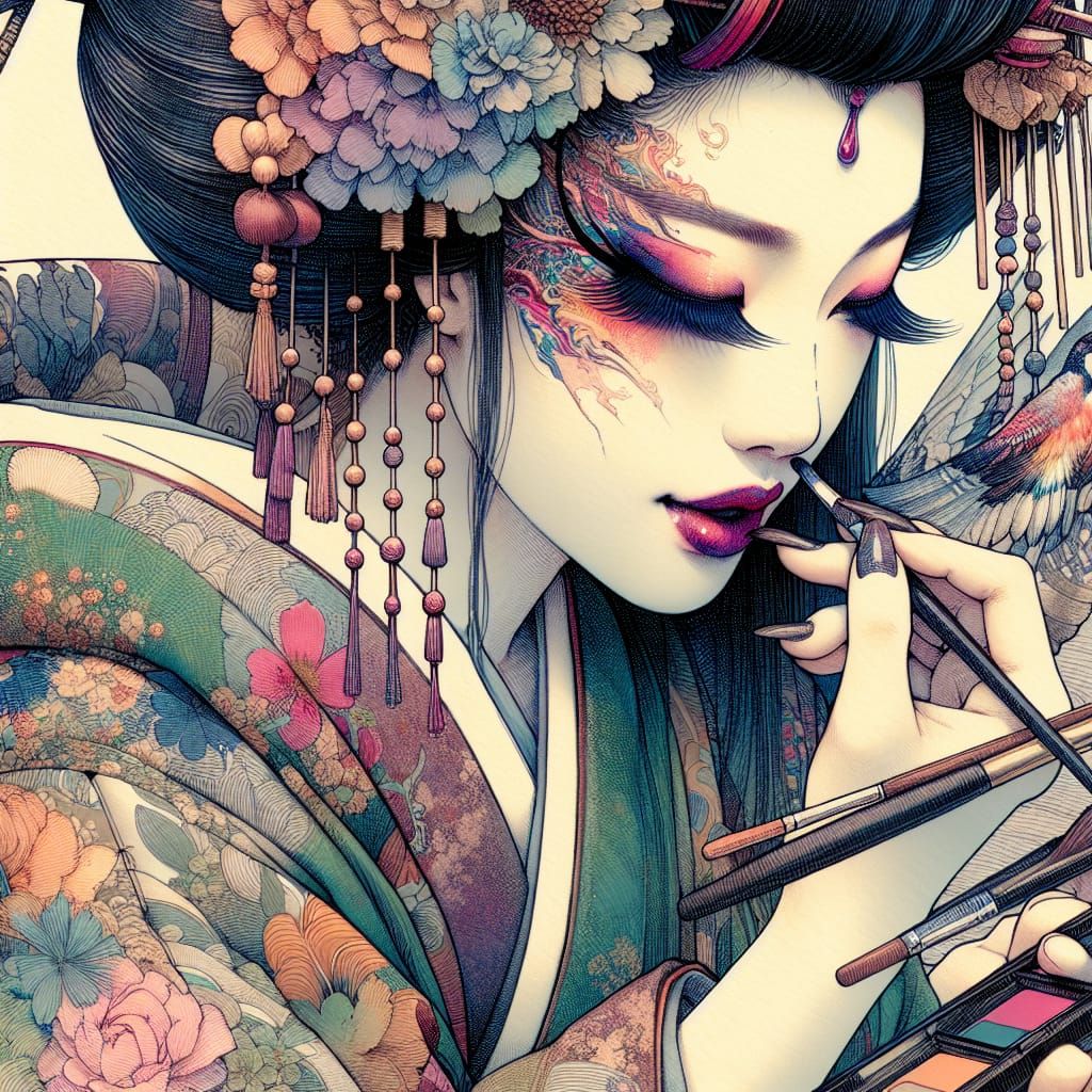 Geisha in High-Fantasy Makeup Portrait