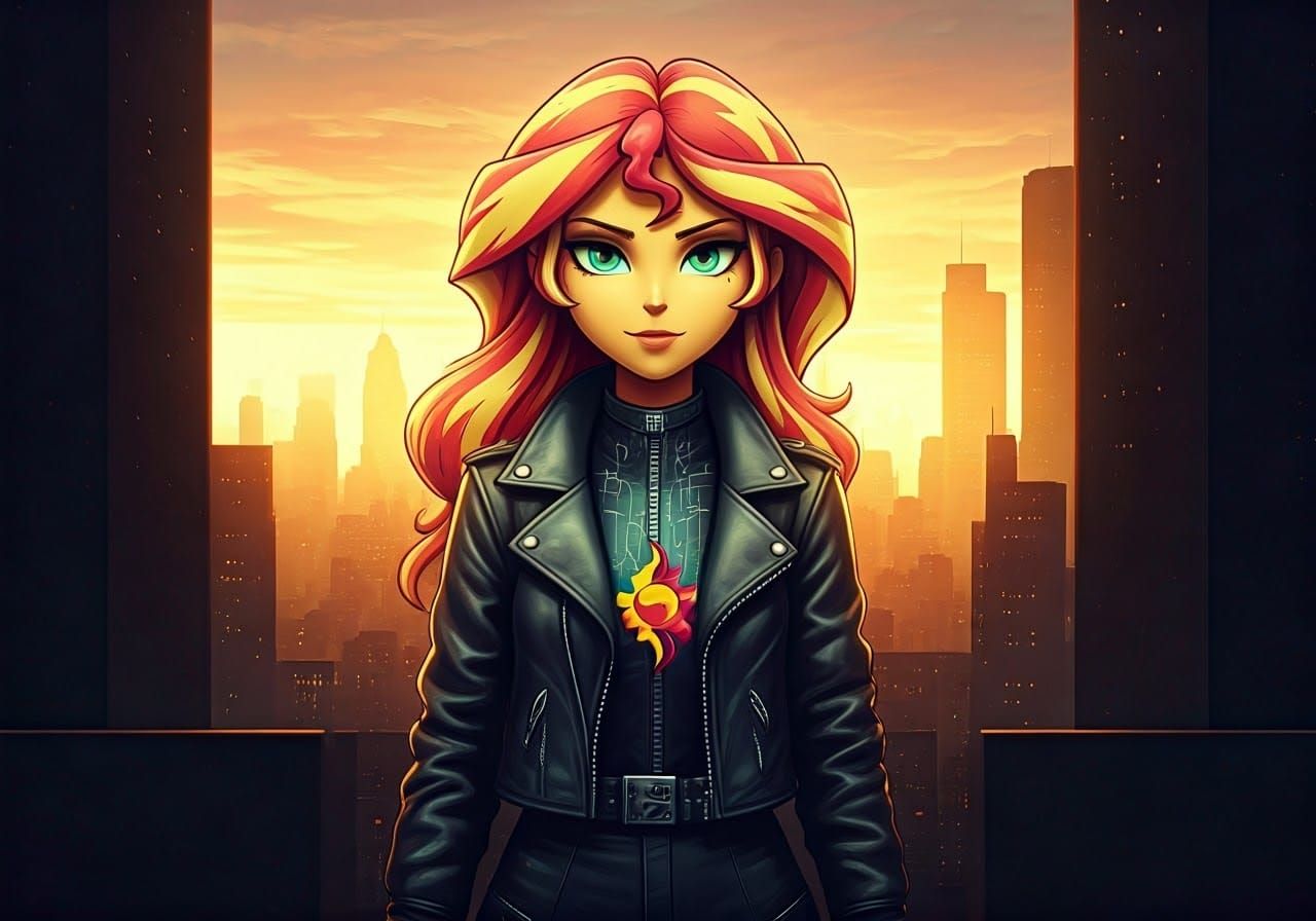 Sunset Shimmer in Cyberpunk Leather Jacket