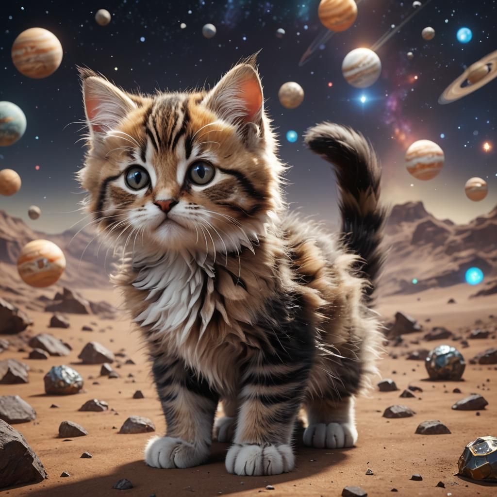 Cute Kitten in Space: 3D Game Cinematic Render
