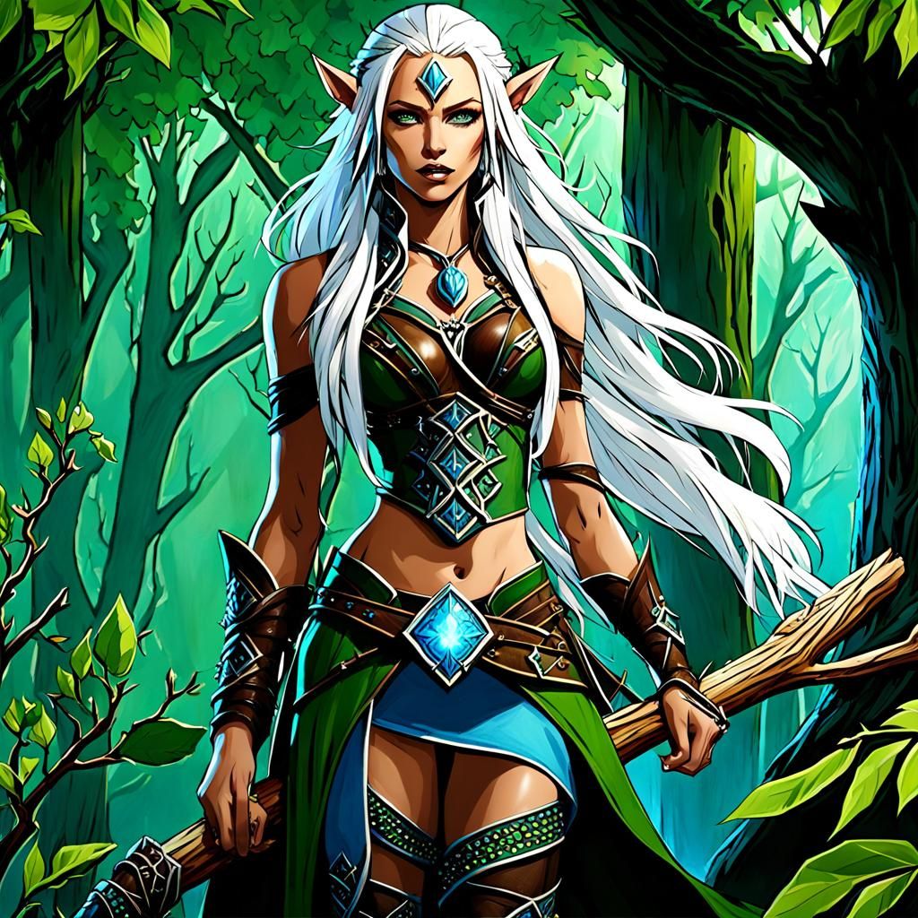 Fantasy Druid Ranger in Detailed Matte Painting Style