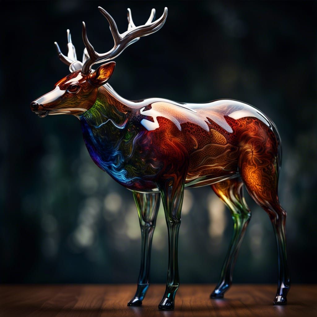 Glass Deer Sculpture: Hyperrealistic and Intricate