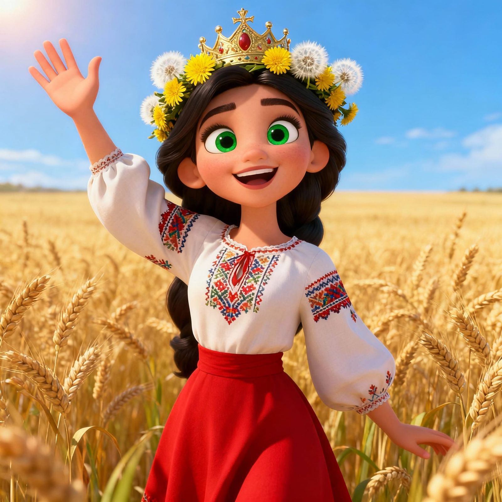 Happy Empress in Disney Style with Crown and Dandelion Wreat...