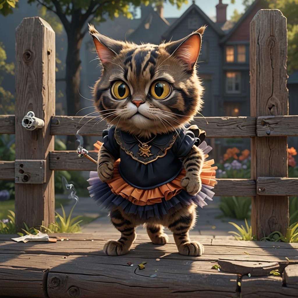 Tortoiseshell Cat in Tutu: Pixar-Style Fantasy Art