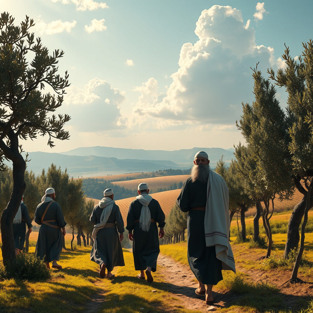 Rabbi and Students in Israeli Countryside