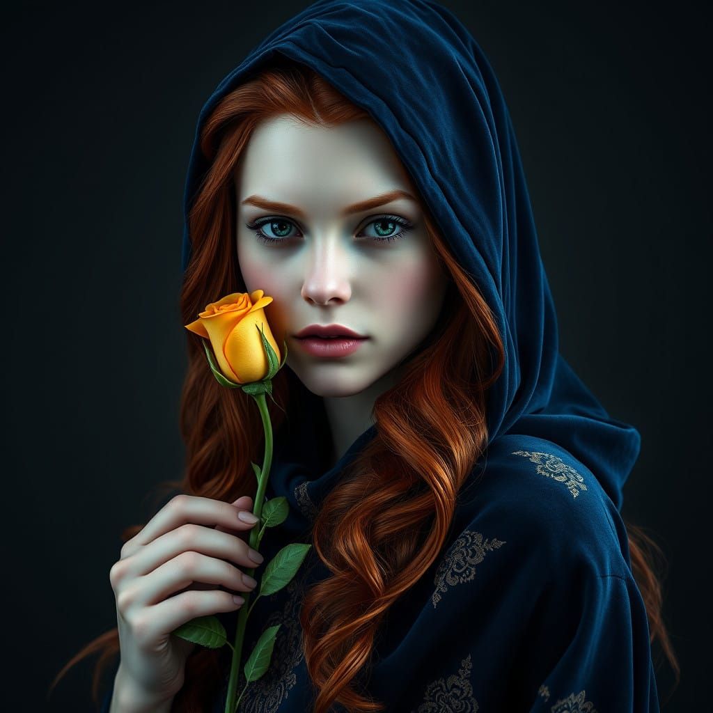 Hyper-Realistic Portrait of a Red-Haired Enchantress
