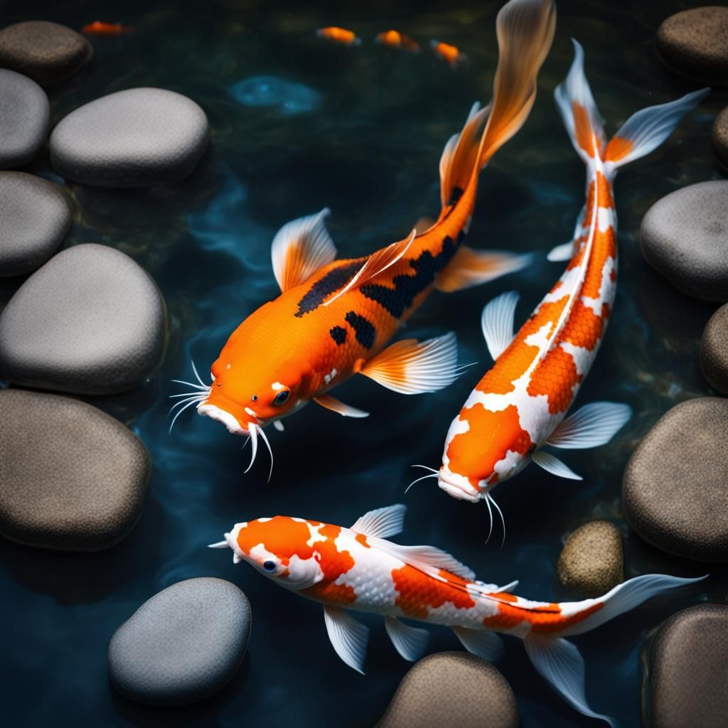Koi Fish Swimming in Japanese Garden Pool