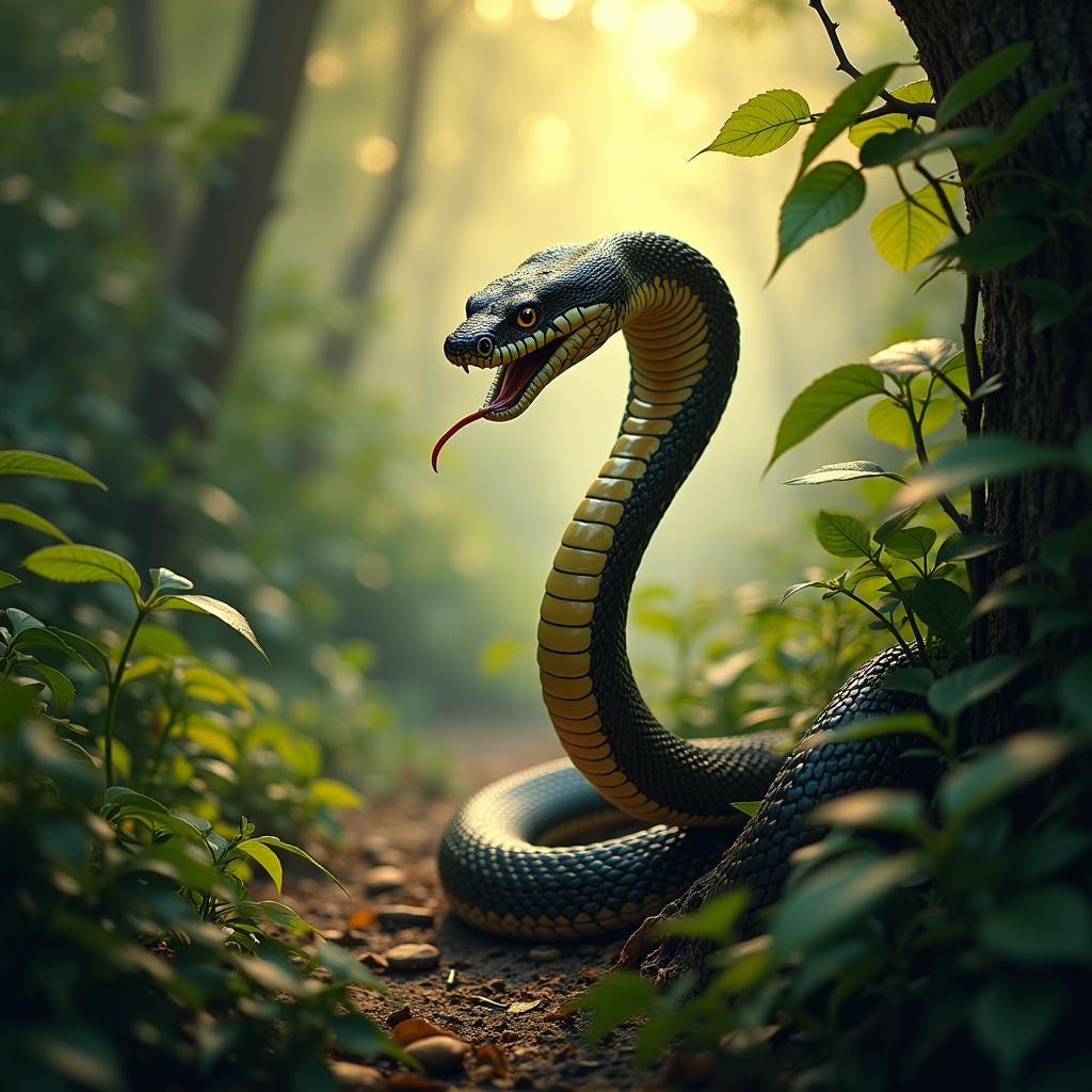 King Cobra Strikes: Impressionistic Art Nouveau Jungle