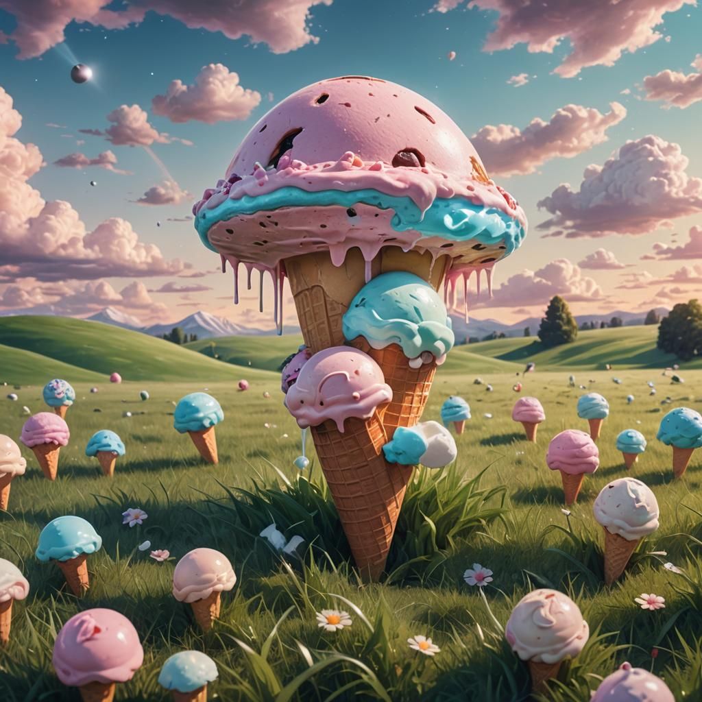 UFO Ice Cream Delivery: Whimsical Sci-Fi Illustration