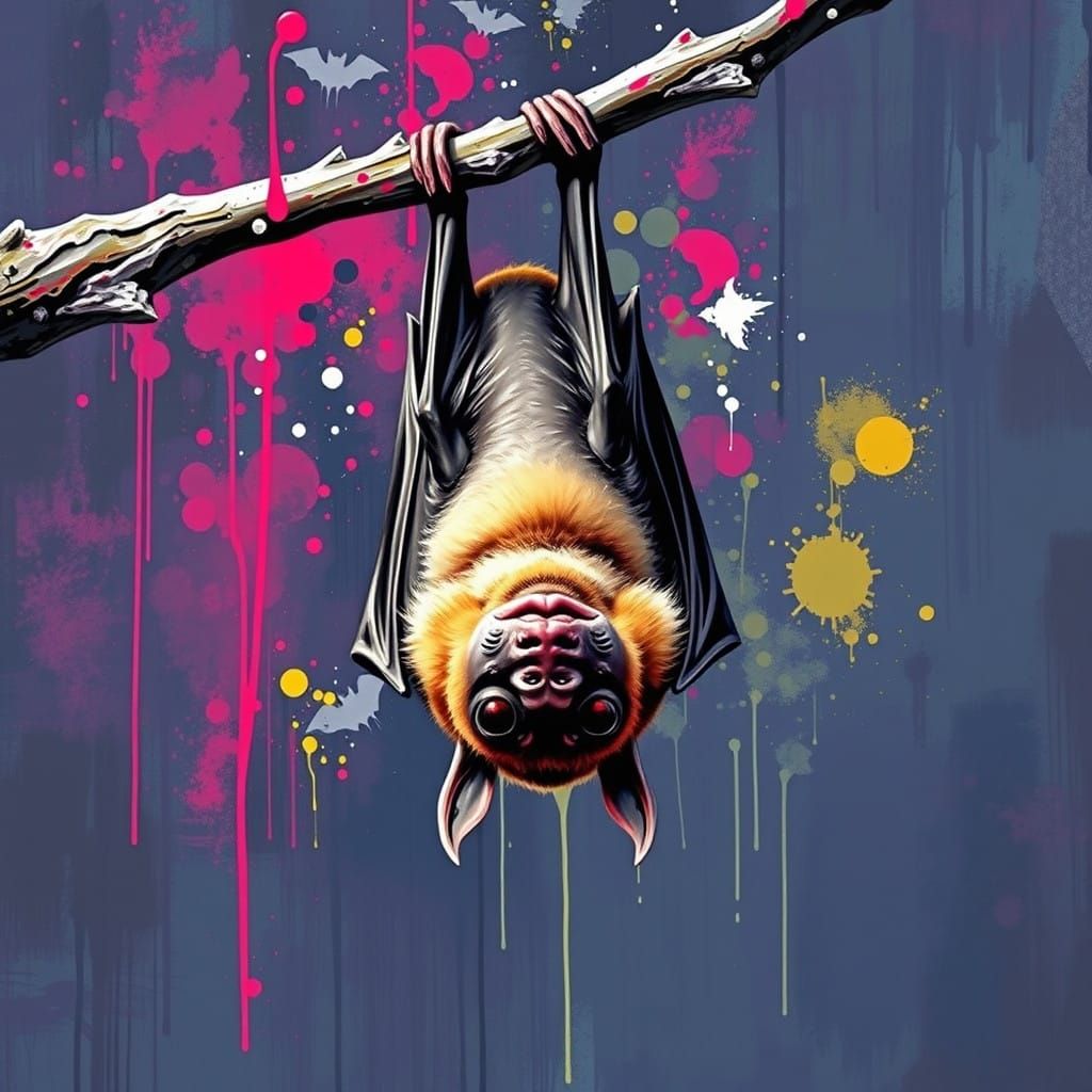 Whimsical Bat in Vibrant Graffiti Style