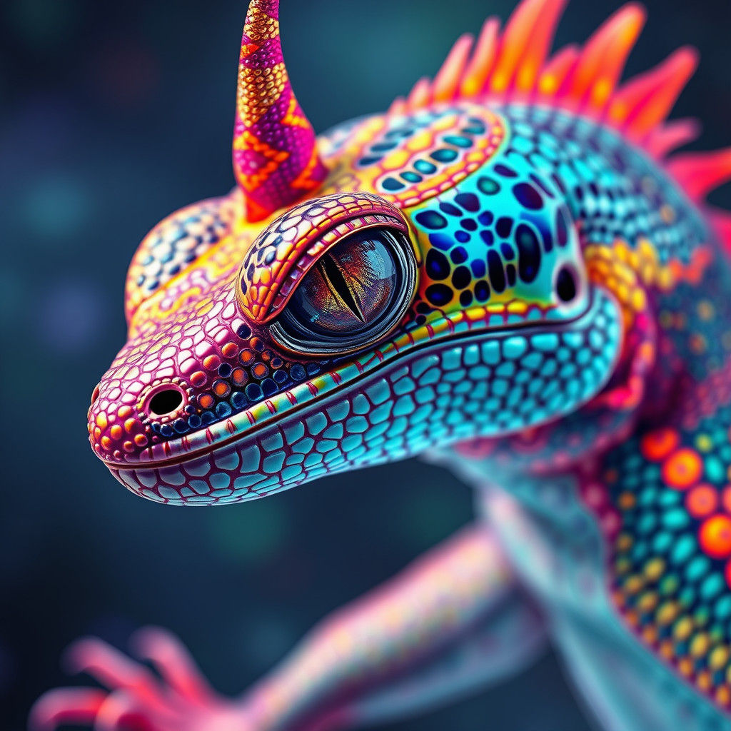 Vibrant Basilisk Portrait in Mixed Media Style