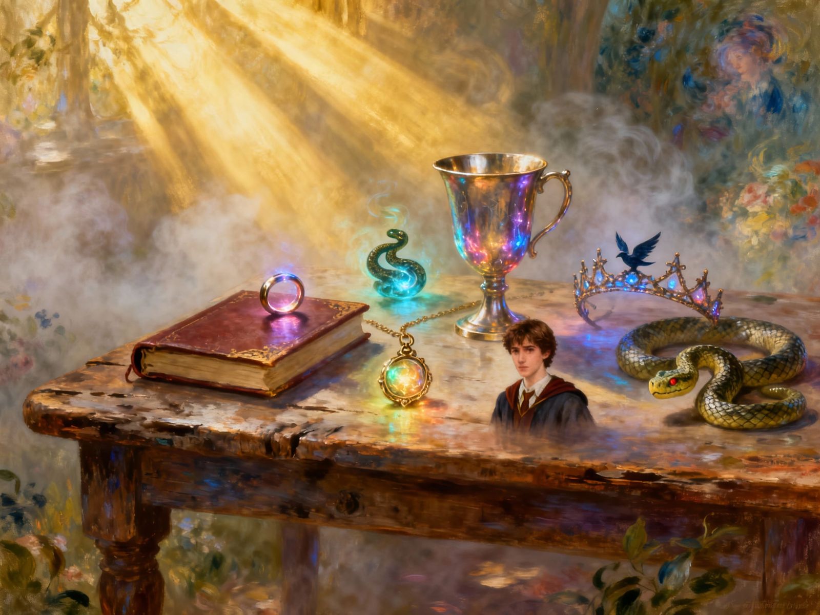 Harry Potter Horcruxes Displayed Ethereally with Vibrant, De...