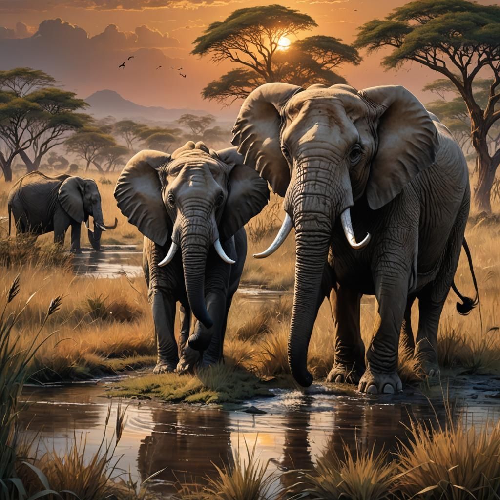 Elephant Conquers Lion: Hyperrealistic African Scene