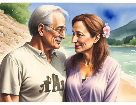Watercolour middleaged couple