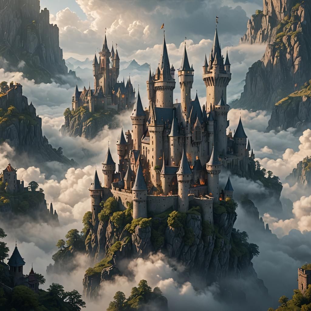Medieval Castle in Clouds: Fantasy Concept Art