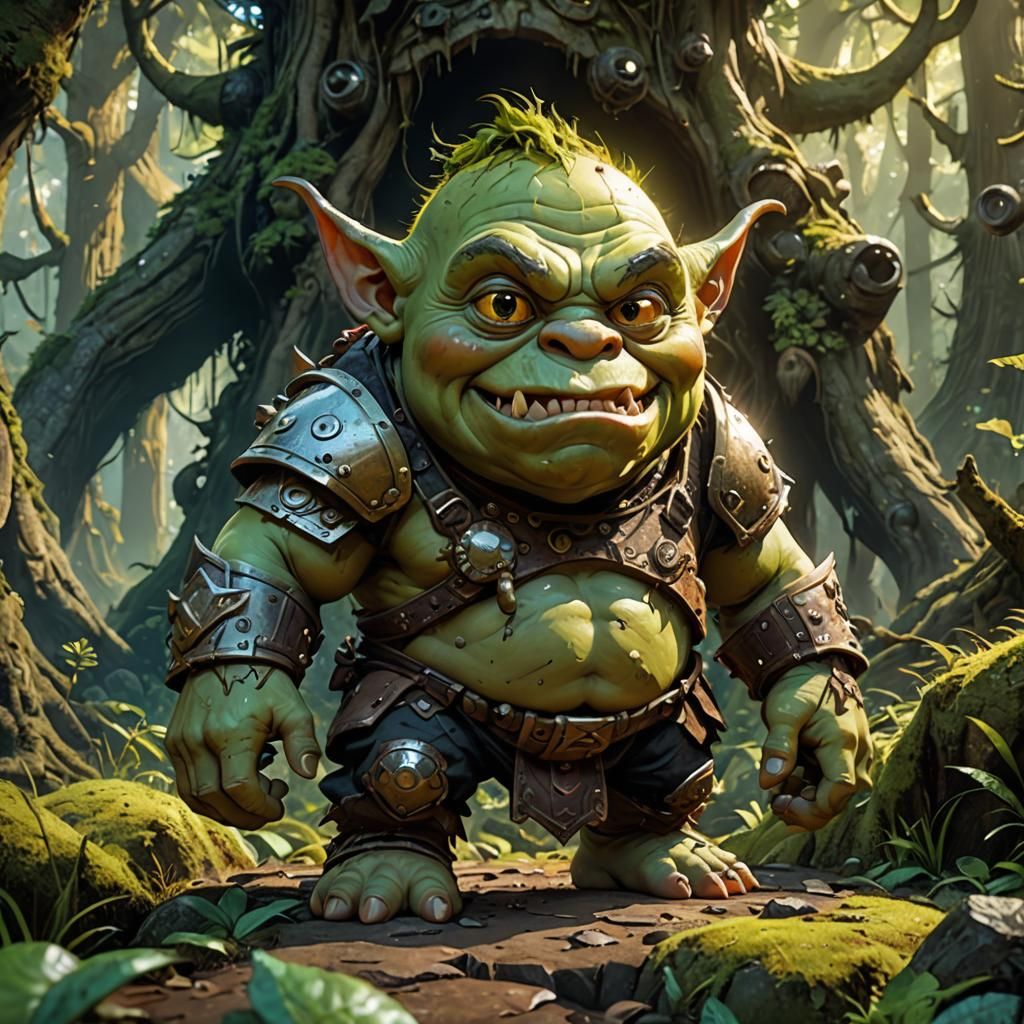 Kawaii Ogre Toddler in Fairytale Forest, 3D Anime Art
