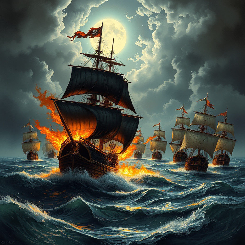 Pirate Ship Inferno: Desperate Escape on Stormy Seas