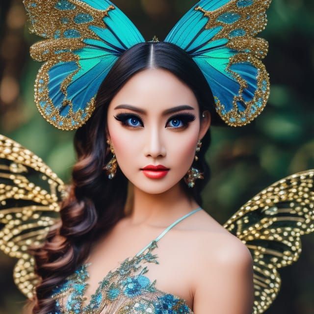 Ethereal Alien Butterfly Woman in Art Nouveau Style