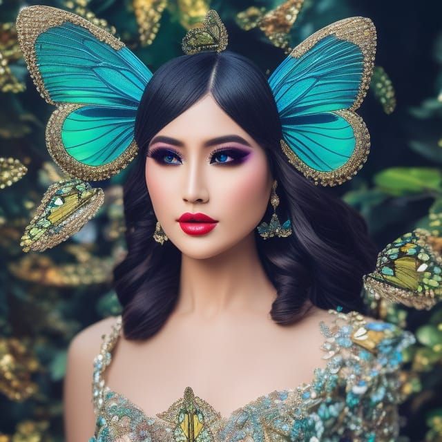 Ethereal Alien Butterfly Woman in Art Nouveau Style
