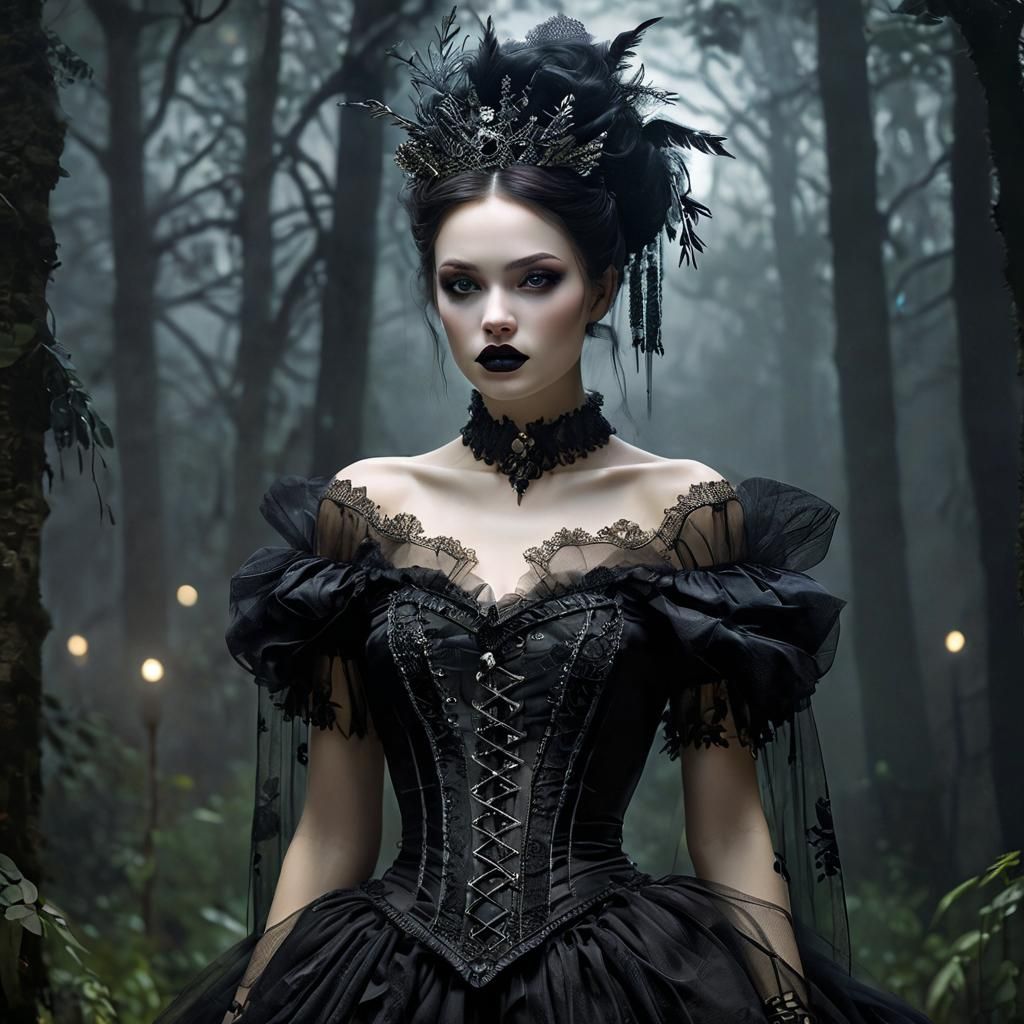 Gothic Woman in Moonlight Forest, Fine Art Portrait
