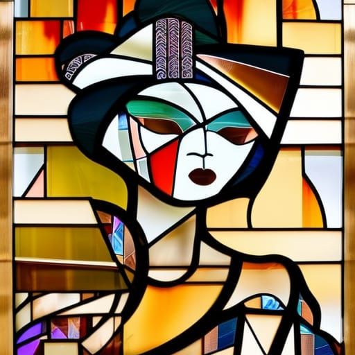 Stained Glass Geisha in Art Deco Style
