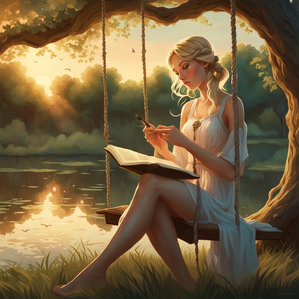 Woman on a Swing, Hyperdetailed Portrait