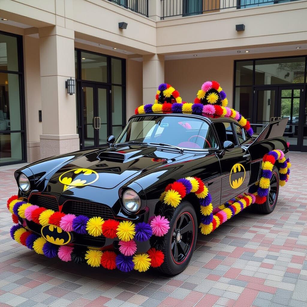Batmobile Made of Pom Poms in Pop Art Style