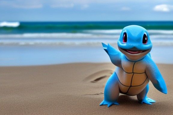 Squirtle Poses on the Beach: A Pokémon Portrait