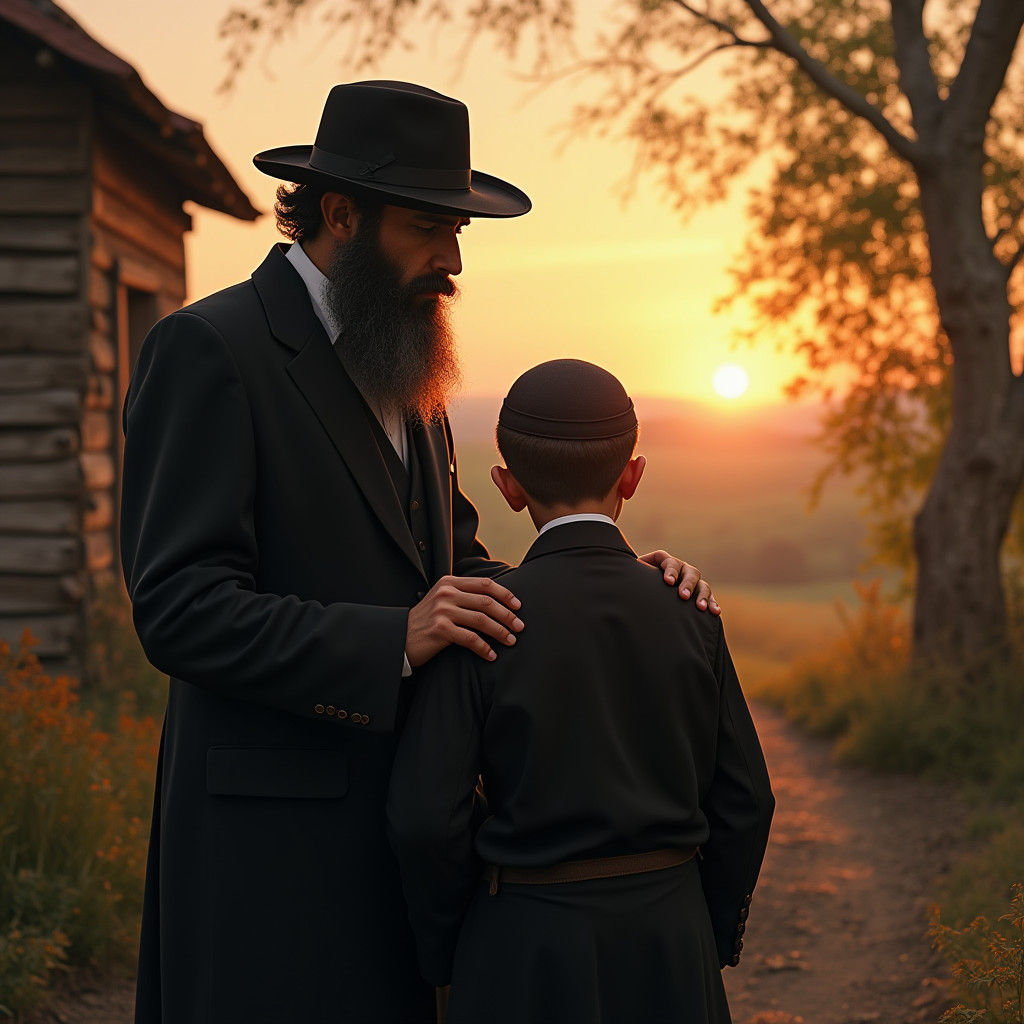 Orthodox Man and Boy in Rustic Setting