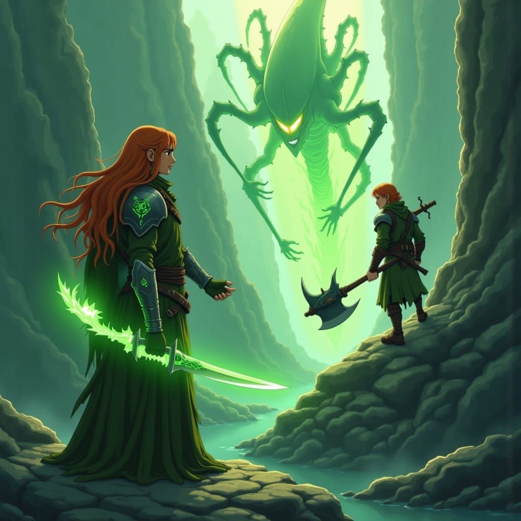 Epic Fantasy Battle Scene in Painterly Ghibli Style