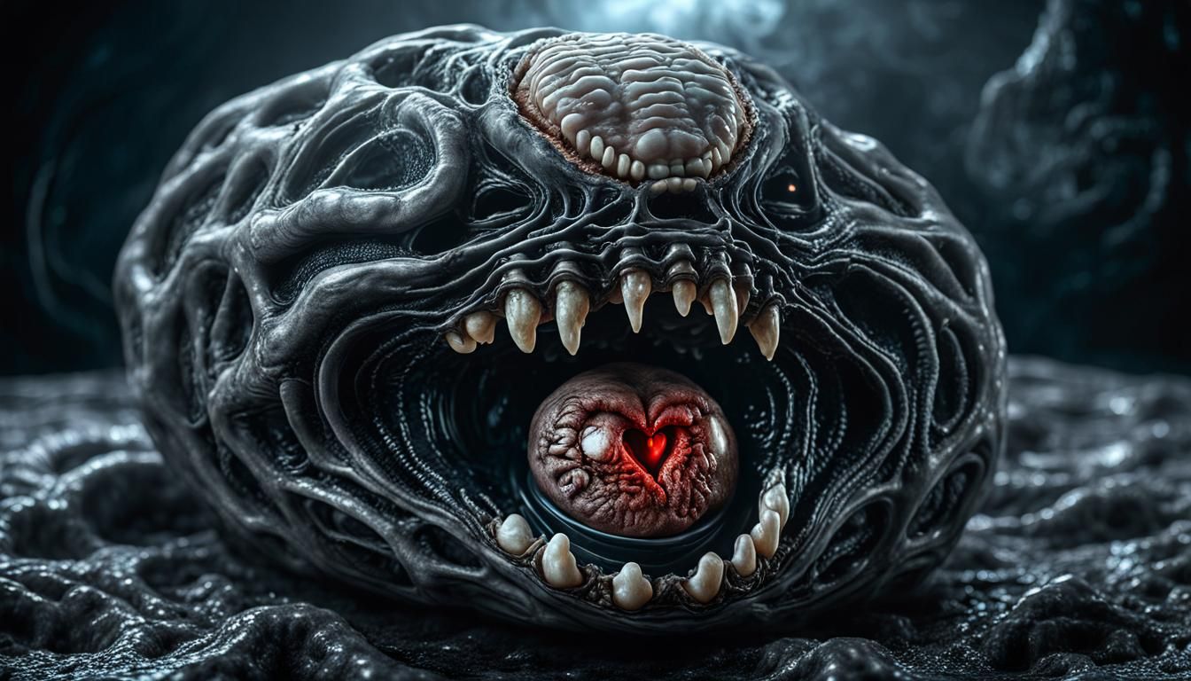 Grotesque Alien Embryo in Cocoon: Hyper-Realistic Sci-Fi